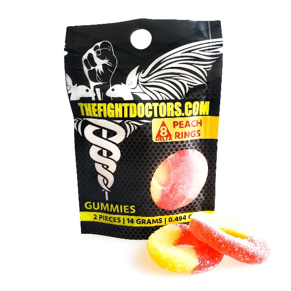 2 pieces of peach ring Delta 8 gummies by TheFightDoctors.Com
